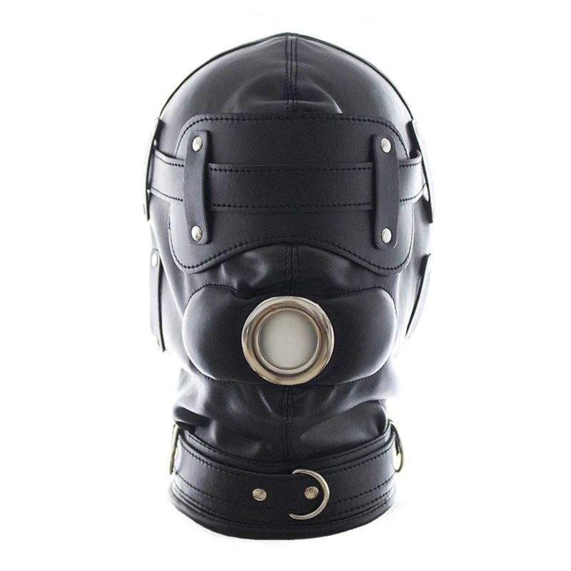 PU Leather Hood Headgear with Dildo Mouth Gag Ball Bdsm Toys Bondage Gear Hood Toys Adult Games Sex Products Sex Toys for Women