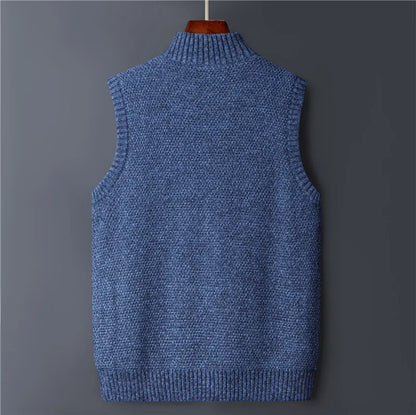 Winter Vest Men Sweater Zipper Warm Thick Male Cardigan Clothing Fleece Wool Liner  Sleeveless Jackets Vintage Black Red