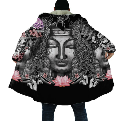 Drop shipping Winter Mens Cloak Samurai Oni Mask Tattoo 3D Printing Fleece Hooded cloak Unisex Casual Thick Warm Cape coat PF31