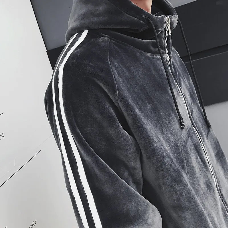 Fashion Sets Mens Autumn Winter Hooded Casual Sportswear Sweatpants New Running Pants Korean Style Vintage Male Two-Piece Suit