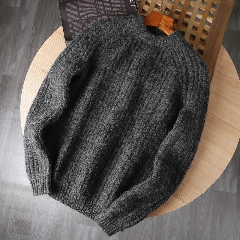 Wool Men Pullover Autumn Winter Thickening Warm Knitting Sweater Round Neck Raglan Sleeve Solid Long-Sleeve Casual Woolen Tops