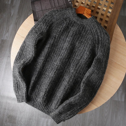 Wool Men Pullover Autumn Winter Thickening Warm Knitting Sweater Round Neck Raglan Sleeve Solid Long-Sleeve Casual Woolen Tops