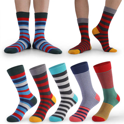 5Pairs Large Size Men Socks Hot Sale Standard Business Casual New Socks Striped Happy Cotton Sokcs Colorful Men Long Socks