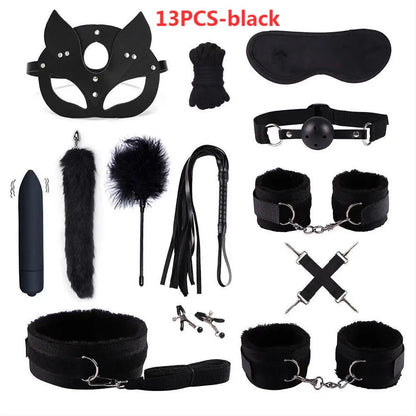Sexy leather BDSM plush bondage bundle set blindfold handcuffs whip sex toys for women Nipple clip butt plug Exotic sex toys