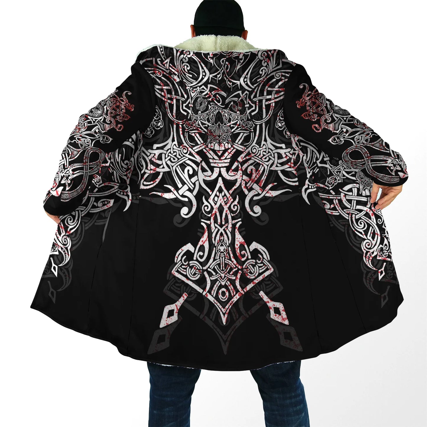 2023 Winter Mens Cloak Huginn Ravens of Midgard Gold 3D Printing Fleece Hooded cloak Unisex Casual Thick Warm Cape coat PF39