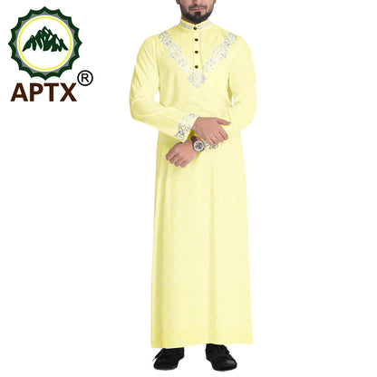 APTX Jacquard Mens Jubba Thobe Muslim Robe Long Sleeve Saudi Arab Kaftan Middle East Islamic Clothing T2014008