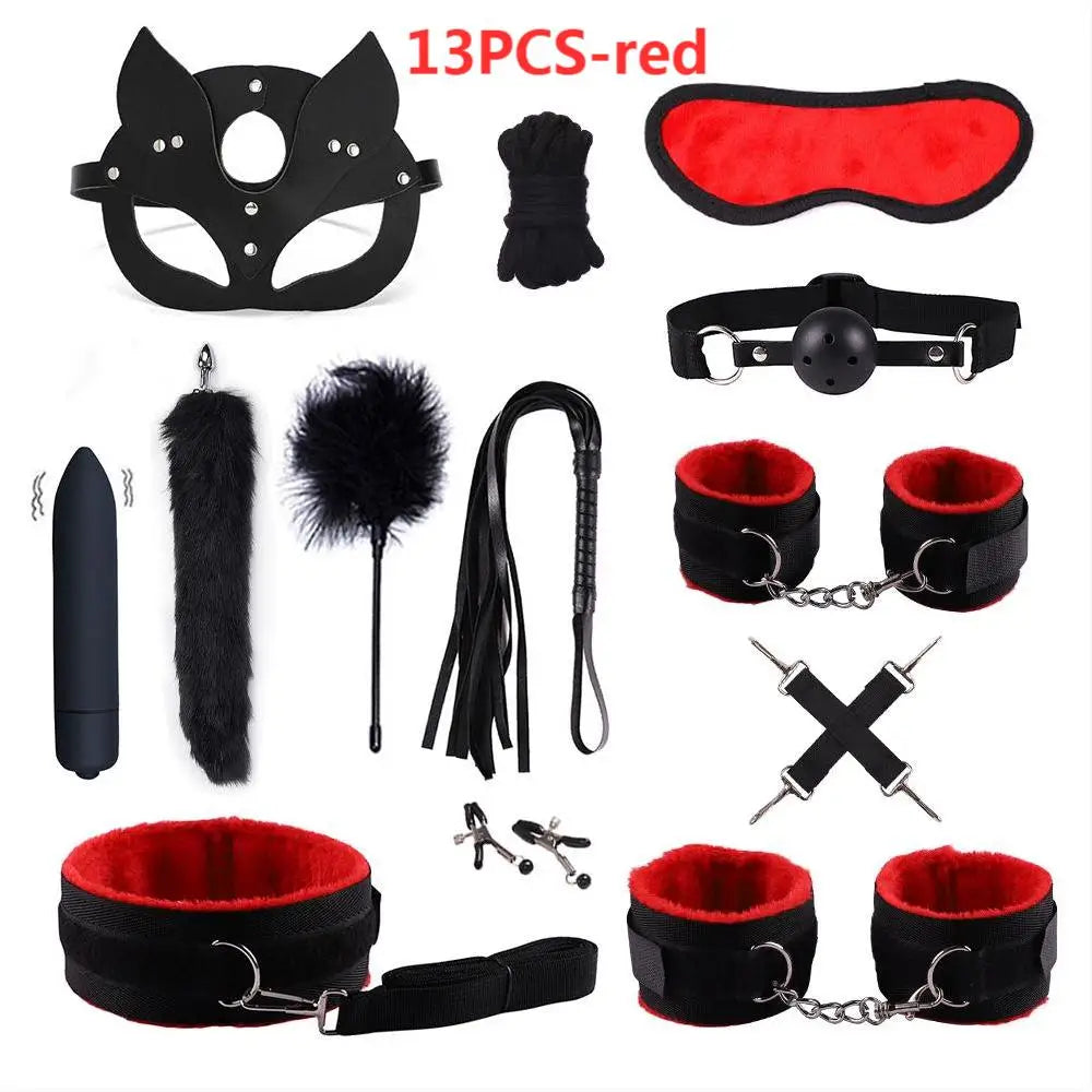Sexy leather BDSM plush bondage bundle set blindfold handcuffs whip sex toys for women Nipple clip butt plug Exotic sex toys
