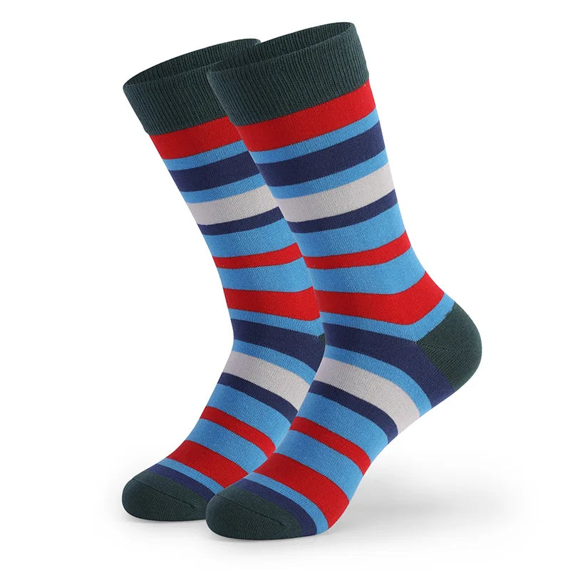 5Pairs Large Size Men Socks Hot Sale Standard Business Casual New Socks Striped Happy Cotton Sokcs Colorful Men Long Socks