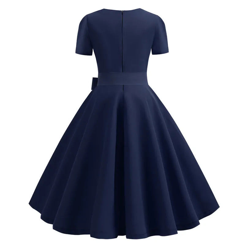 Women's Polka Dot Summer Midi Dress Square Collar Short Sleeve Elegant Vintage Casual Party Holiday Wear