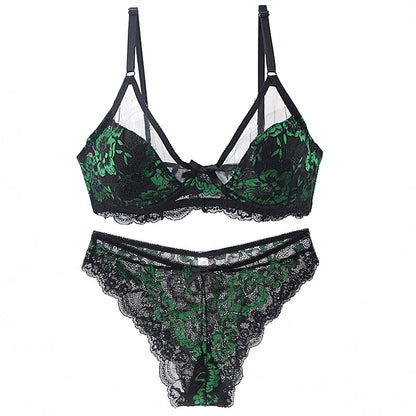 Women Ultra-thin BCDE Cup Mesh Lace Underwear Transparent Bra Sets Beauty Back Hollow Embroidery Female Lingerie
