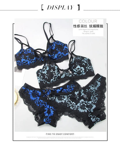 Women Ultra-thin BCDE Cup Mesh Lace Underwear Transparent Bra Sets Beauty Back Hollow Embroidery Female Lingerie