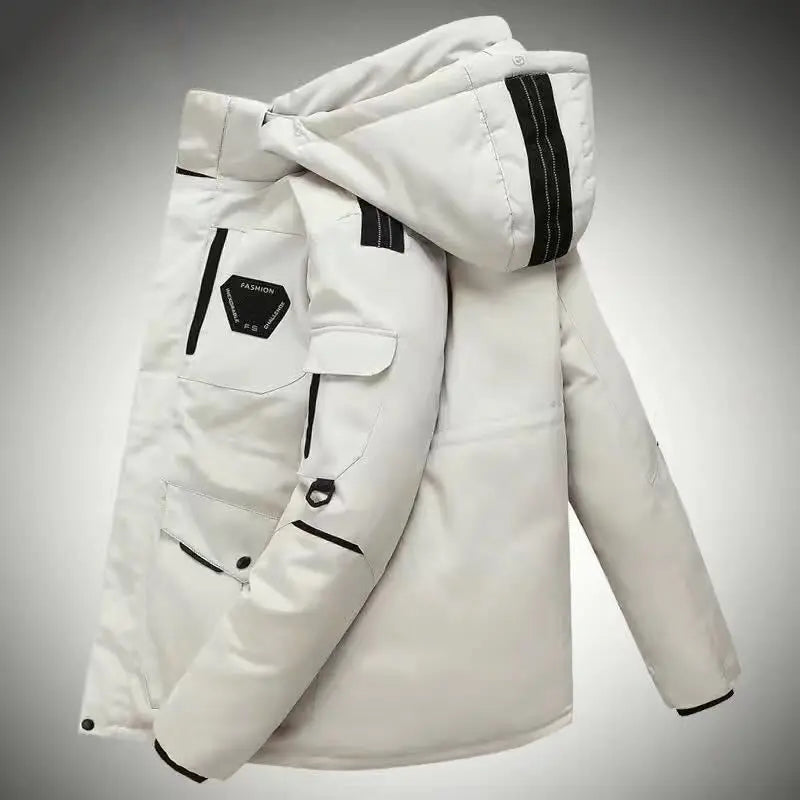 Men's White Duck Down Jacket Cargo Warm Hooded Thick Puffer Coats Couple High Quality Overcoat Thermal Winter Parka Streetwear