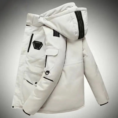 Men's White Duck Down Jacket Cargo Warm Hooded Thick Puffer Coats Couple High Quality Overcoat Thermal Winter Parka Streetwear