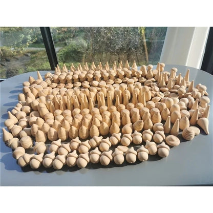 Kids Wooden Montessori Toys Rainbow Loose Parts Wood Mushrooms Honeycomb Droplets Bamboo Shoots Acorns Tree Cones