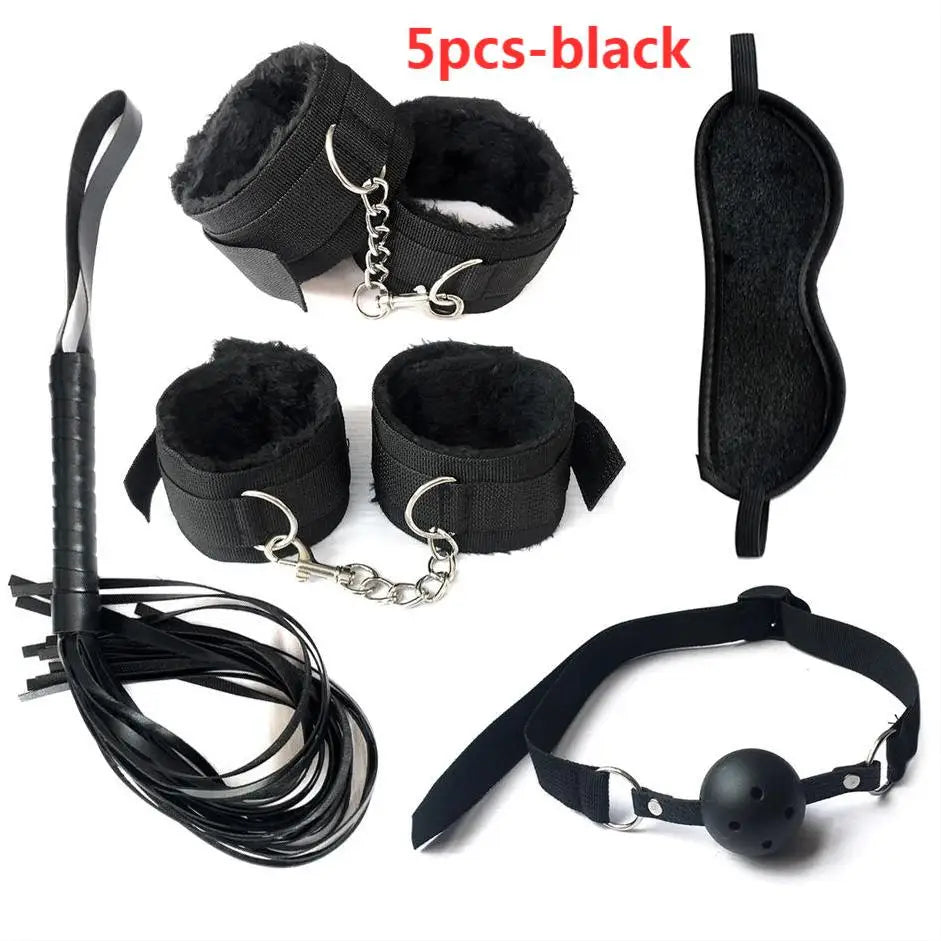 Sexy leather BDSM plush bondage bundle set blindfold handcuffs whip sex toys for women Nipple clip butt plug Exotic sex toys