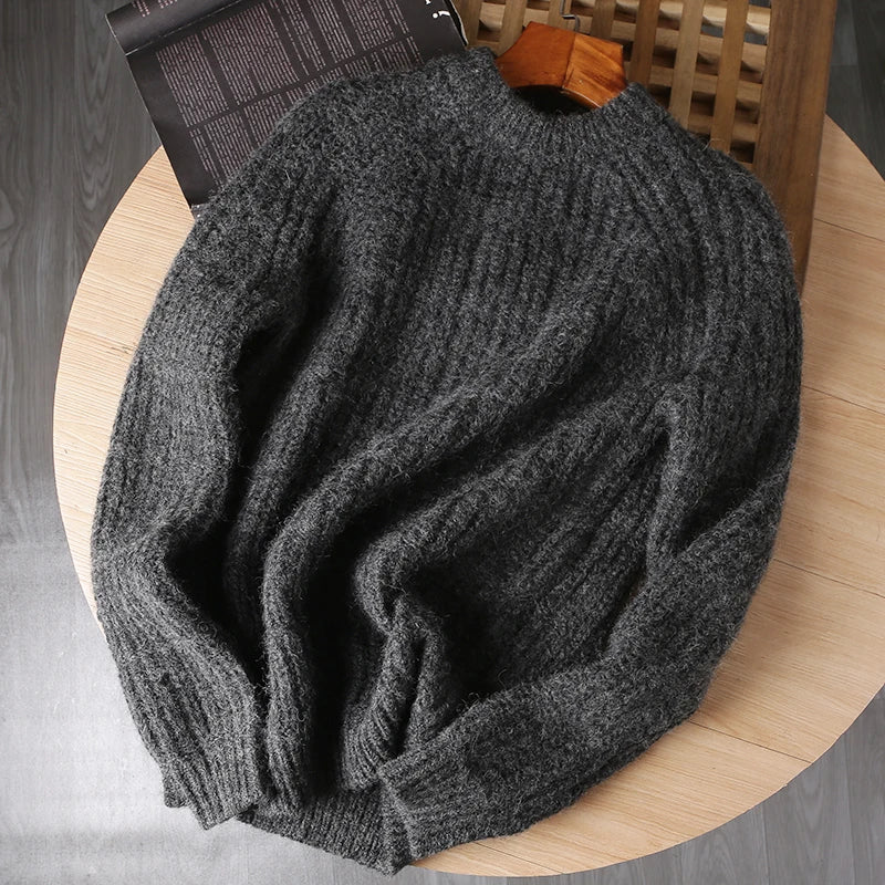 Wool Men Pullover Autumn Winter Thickening Warm Knitting Sweater Round Neck Raglan Sleeve Solid Long-Sleeve Casual Woolen Tops