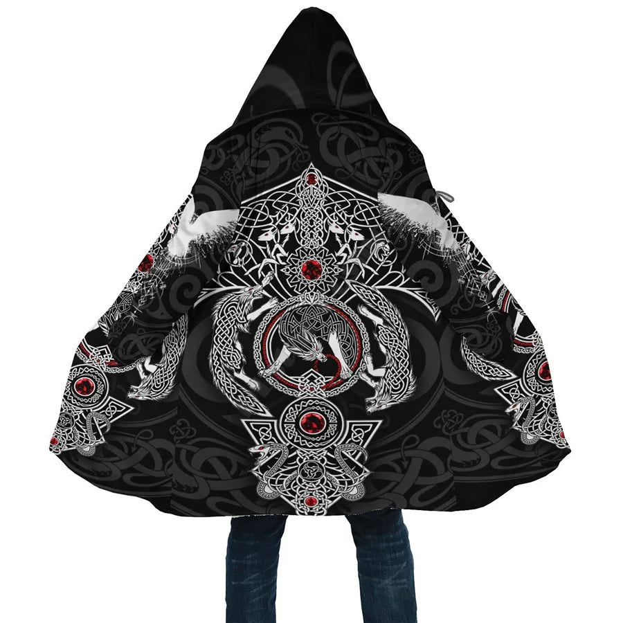 Yggdrasil - Norse Tree Of Life Cloak 3D Over Printed Hoodie Cloak for Men and Women Winter Fleece Wind Breaker Warm Hood Cloak
