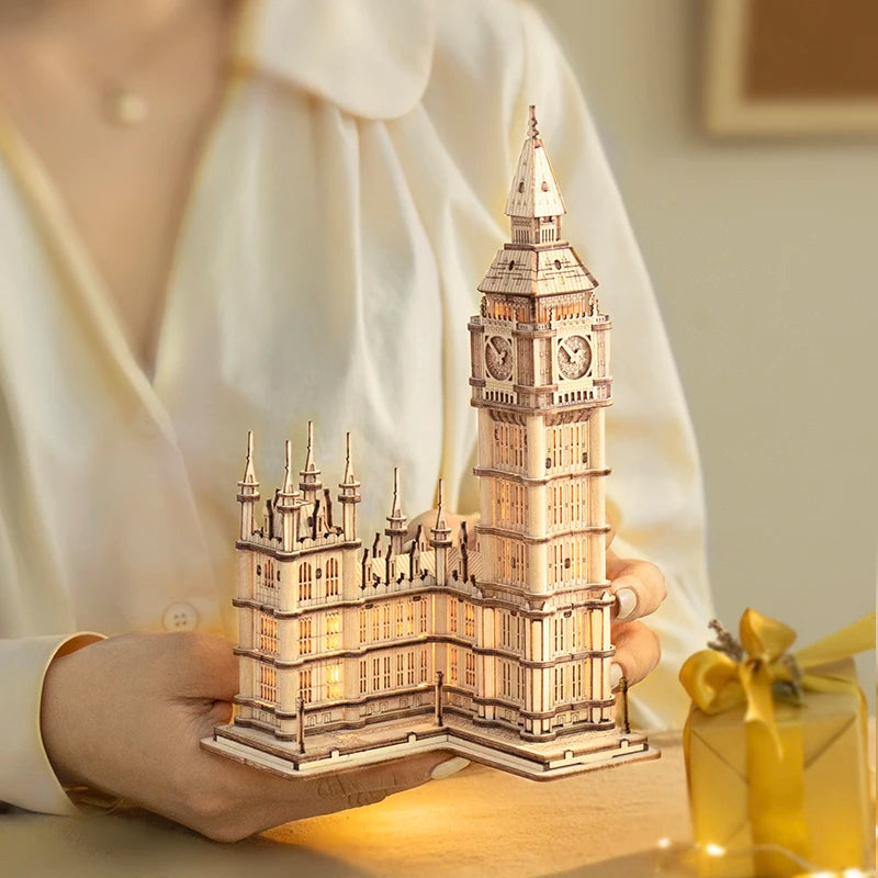 ROKR 3D Wooden Puzzle Game Big Ben Tower Bridge Pagoda Building Model Toys For Children Kids Birthday Gift