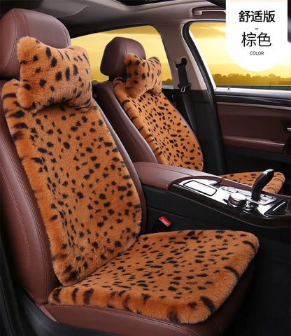 Seat Cushion Leopard Fluffy Pink Covers for Cars Seat Cover Car Decor Accessories Interior for Women for BMW Honda Hyundai LADA