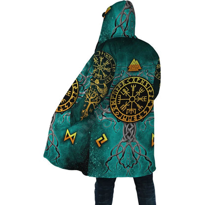Yggdrasil - Norse Tree Of Life Cloak 3D Over Printed Hoodie Cloak for Men and Women Winter Fleece Wind Breaker Warm Hood Cloak