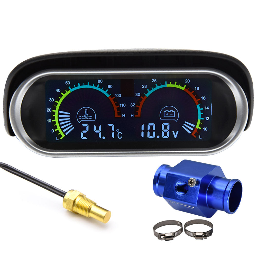 12V 24V Digital Water Temperature Gauge + Volt Water Temperature Sensor Head Plug Joint Pipe Sensor Radiator Hose Adapter 1/8NPT
