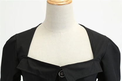 Women's Polka Dot Summer Midi Dress Square Collar Short Sleeve Elegant Vintage Casual Party Holiday Wear