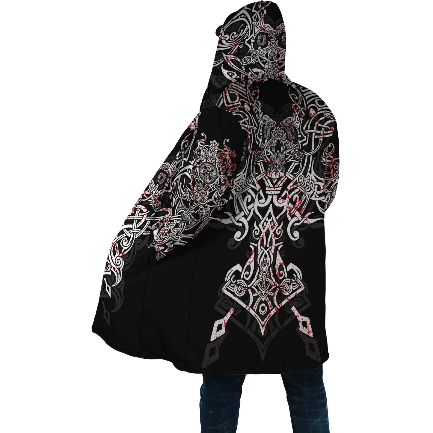 2023 Winter Mens Cloak Huginn Ravens of Midgard Gold 3D Printing Fleece Hooded cloak Unisex Casual Thick Warm Cape coat PF39