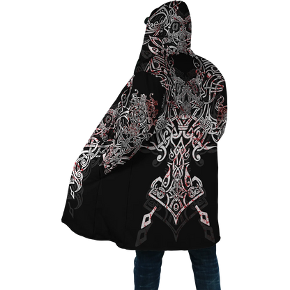 2023 Winter Mens Cloak Huginn Ravens of Midgard Gold 3D Printing Fleece Hooded cloak Unisex Casual Thick Warm Cape coat PF39
