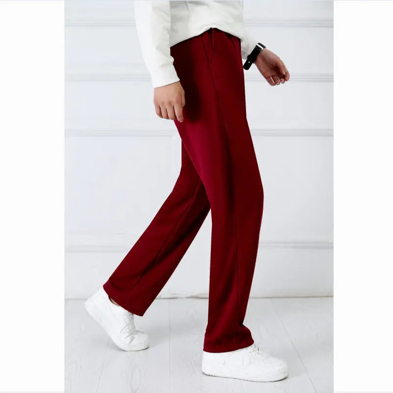 Wine red Unisex New Track Pants Casual Sweatpants mens Striped Bastic Trousers Straight Pants Joggers Simple Work Pants