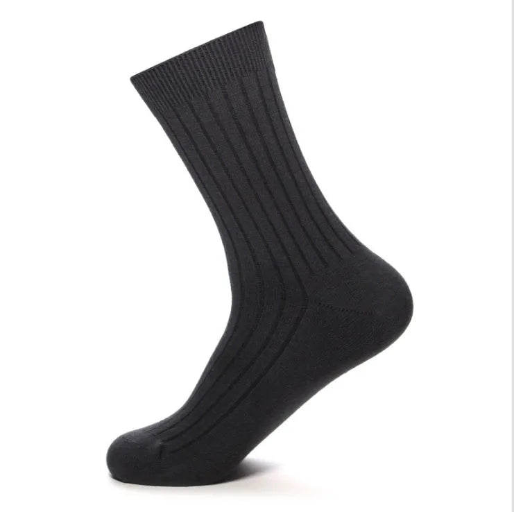 High Quality 5Pairs/lot New Men's Socks Cotton Black White Business Man Socks Breathable Stripes Double Needle Male Long Socks