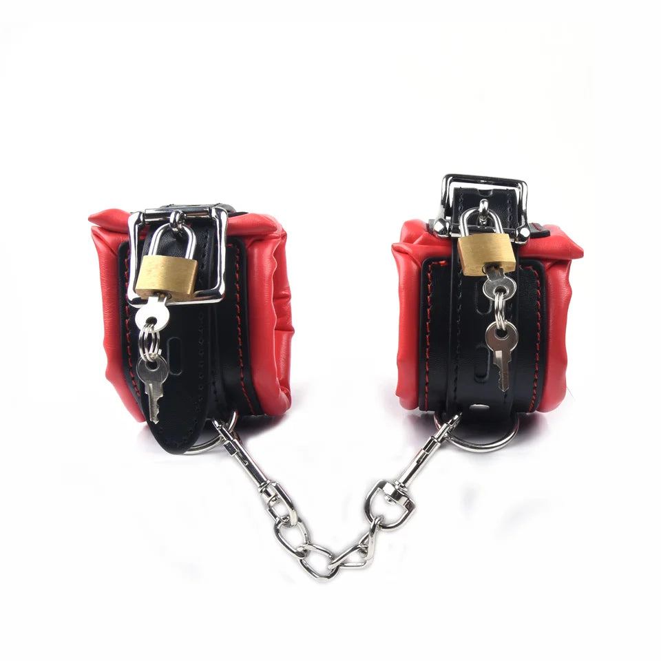 Leather Sponge Handcuffs For Sex Ankle Cuffs Bondage With Chain Lock Restraints Sex Toys for Couple Adult Games Bdsm Bondage Set
