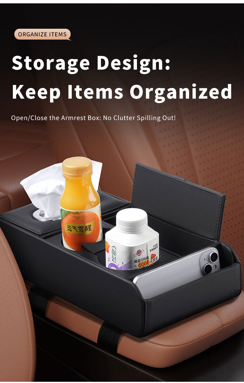 Car Armrest Storage Box Heightening Pad Tissue Box Water Cup Holder Multifunctional Car Storage Box Luxury Console Armrest Pad