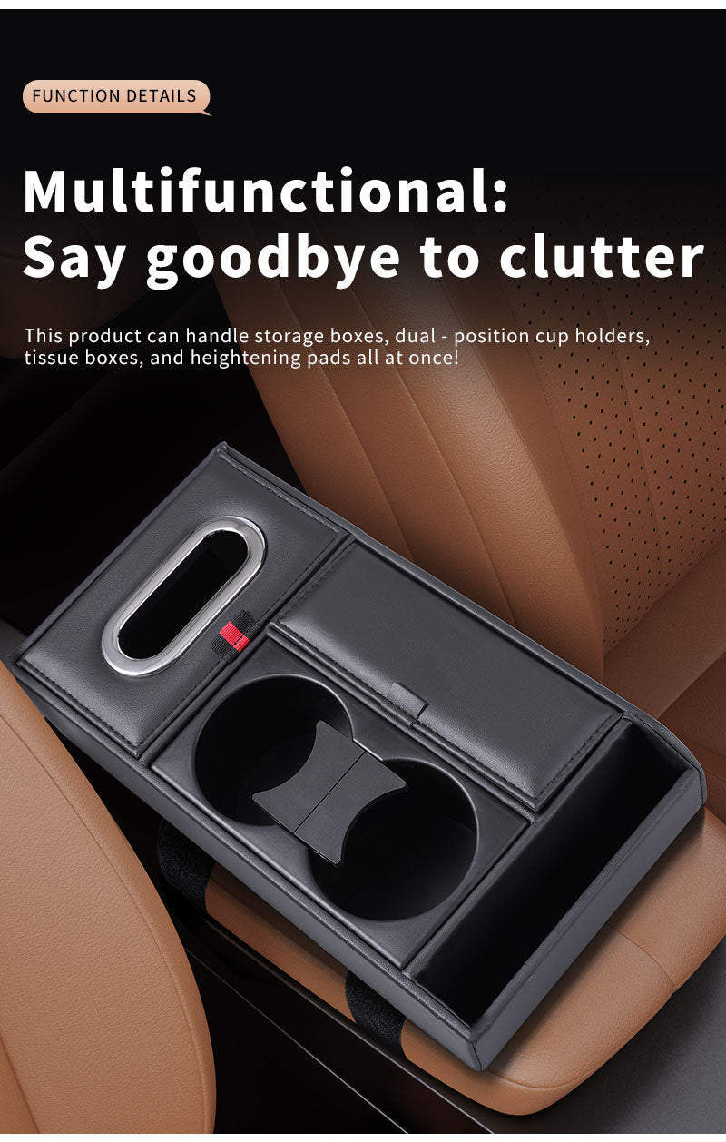 Car Armrest Storage Box Heightening Pad Tissue Box Water Cup Holder Multifunctional Car Storage Box Luxury Console Armrest Pad