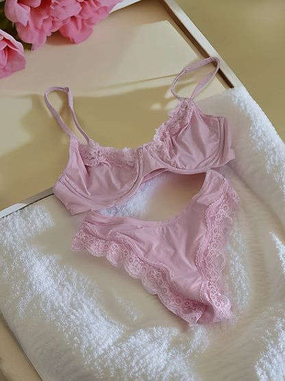 Stretch Lace Bodysuit Set Push-Up (No Pads) Girls' Embroidered Floral Underwear Deep V Ladies Lingerie with Briefs