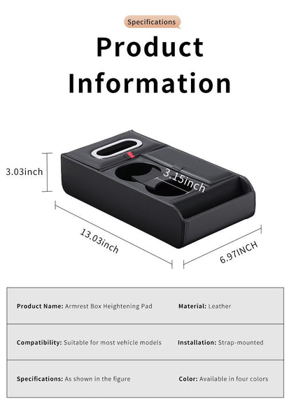Car Armrest Storage Box Heightening Pad Tissue Box Water Cup Holder Multifunctional Car Storage Box Luxury Console Armrest Pad
