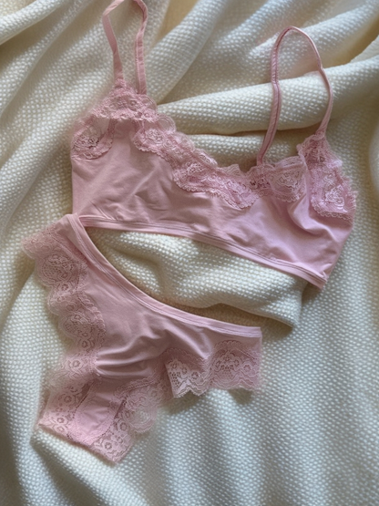 Stretch Lace Bodysuit Set Push-Up (No Pads) Girls' Embroidered Floral Underwear Deep V Ladies Lingerie with Briefs