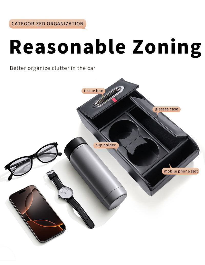 Car Armrest Storage Box Heightening Pad Tissue Box Water Cup Holder Multifunctional Car Storage Box Luxury Console Armrest Pad