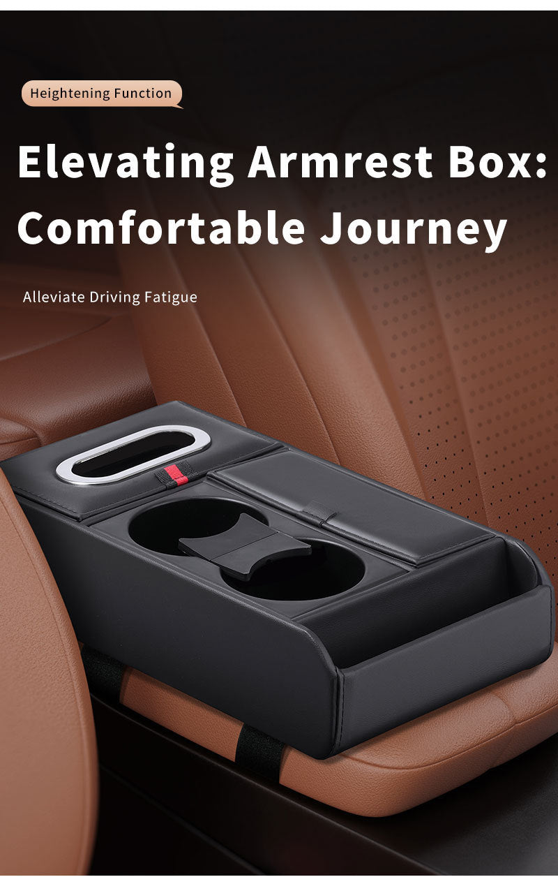 Car Armrest Storage Box Heightening Pad Tissue Box Water Cup Holder Multifunctional Car Storage Box Luxury Console Armrest Pad
