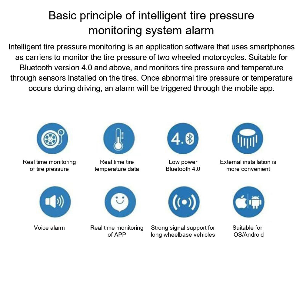 2/4PCS TPMS Sensors Bluetooth 4.0/5.0 APP Display Car TPMS Tire Pressure Monitoring System Motorcycle TPMS Tyre Tester Alarm Set
