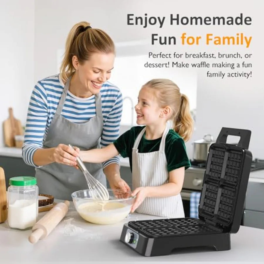 4 Slices Electric Waffle Maker with Adjustable Temperature Control Nonstick Coating Silver Indicator Light Easy to Clean Ideal