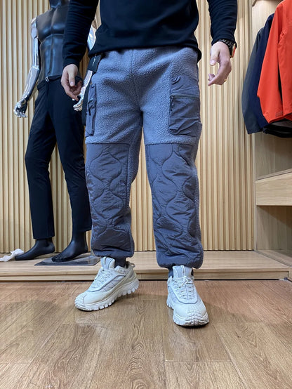 Thickened Outdoor Casual Workwear Cotton Pants for Men Winter Warm Anti-Cold Patchwork Design Straight Leg Long Trousers