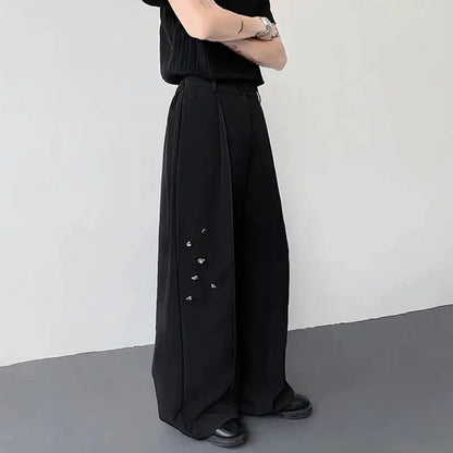 LUZHEN Decorate Elegant Original Fold Design Loose Metal Buckle Straight Trousers Men's 2026 New Handsome Casual Pants JY7587