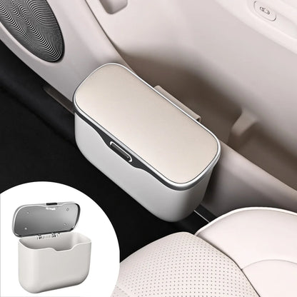 1pcs  Hanging Multifunctional Car Trash Can with Lid Button Wet Dry Use Auto Interior Storage Organizer Bin
