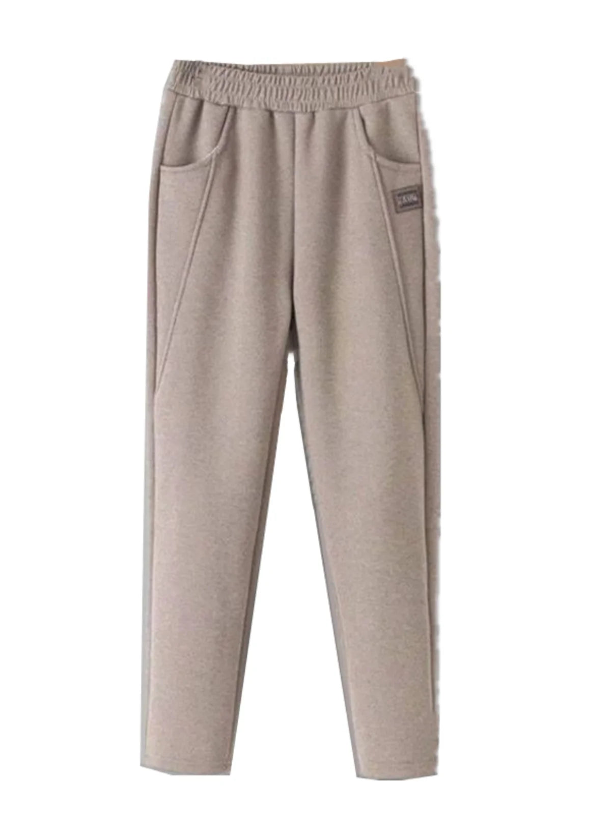 High Waist Thickened Fleece Women's Pants Autumn Winter Casual Loose Mom Pants Harlan Style Pocket Detail Elastic Waist