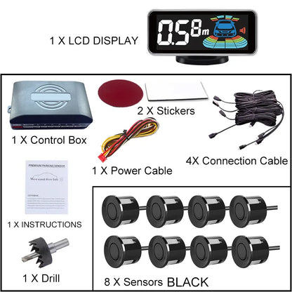 8 Radar Parking Sensor Kit Backlit LED Display Parktronic Backup Detector Assistant Car Parking System