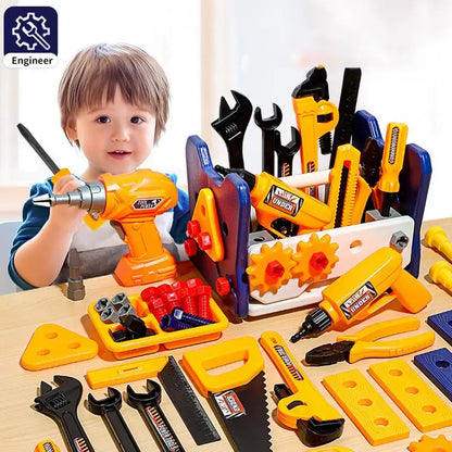 Children Pretend Play Repair Tools Play Game 2 In 1 DIY Toolbox Chair Toy Plastic Construction Screw Tools Toys for Boys Gifts