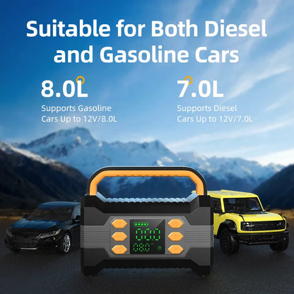 FHKJ 5-in-1 Car Jump Starter Air Pump Compressor Power Bank Starting Device Portable Battery Boosters Car Roadside Emergency Kit