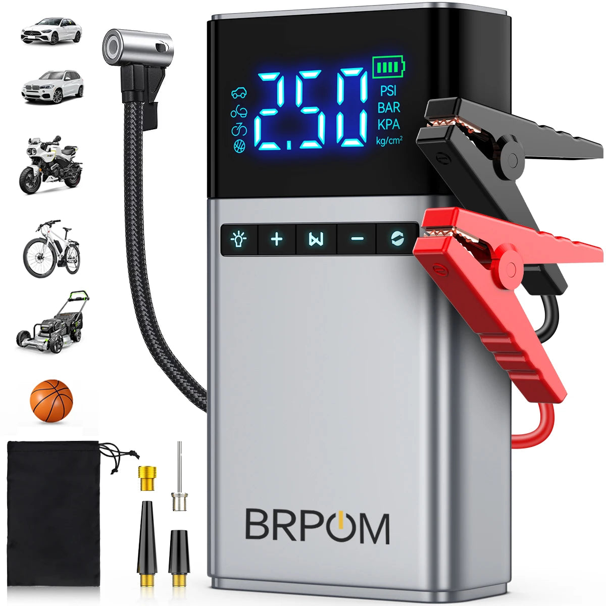 9000A car battery emergency jump starter, 26800mAh battery capacity, portable power bank, 150PSI air pump, car battery emergency booster.