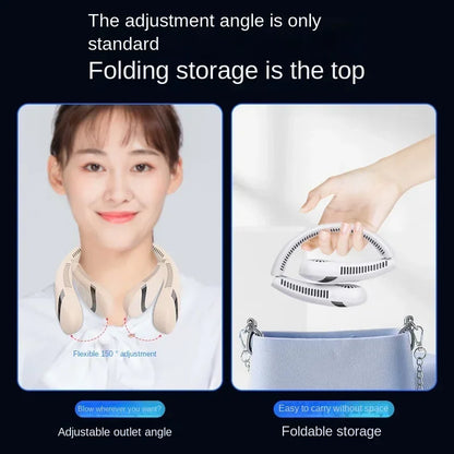Portable Neck Fan Foldable Small Cooling Fan Air Conditioner Rechargeable USB Bladeless Neck Fan Personal Wearable Cooler
