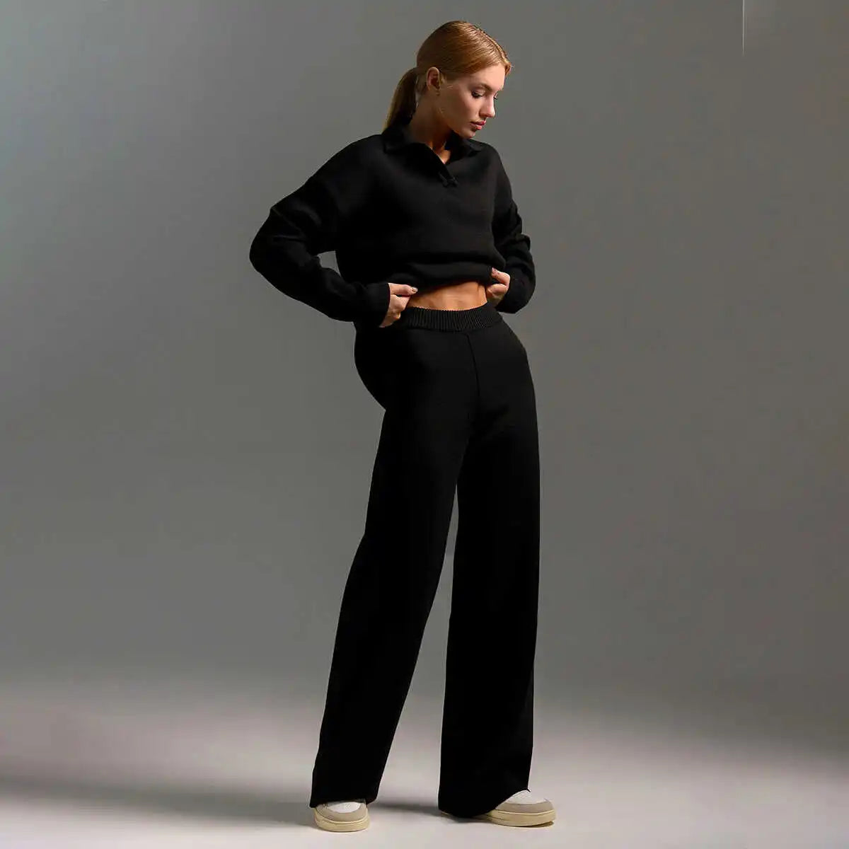 Casual Knitted  Ne Sweater Set Wide Leg Pants Faion Ensemble for Women in Their Late 20s And Early 30s Winter 2024
